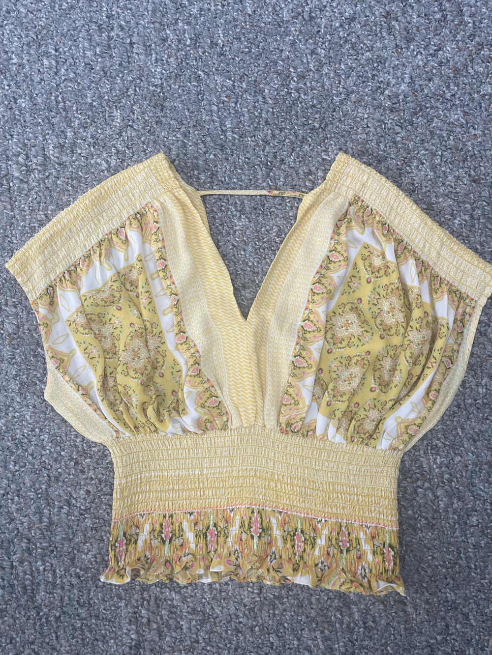 Yellow flowy sleeve floral top